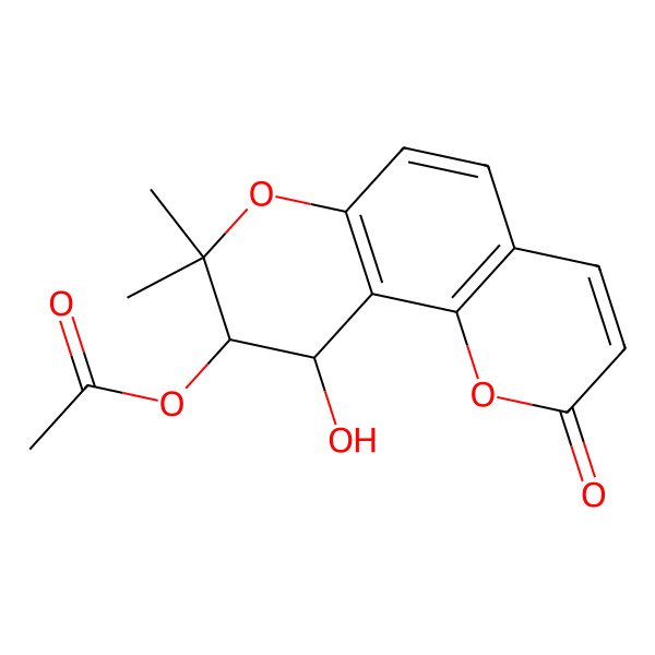 2D Structure of (10-Hydroxy-8,8-dimethyl-2-oxo-9,10-dihydropyrano[2,3-f]chromen-9-yl) acetate