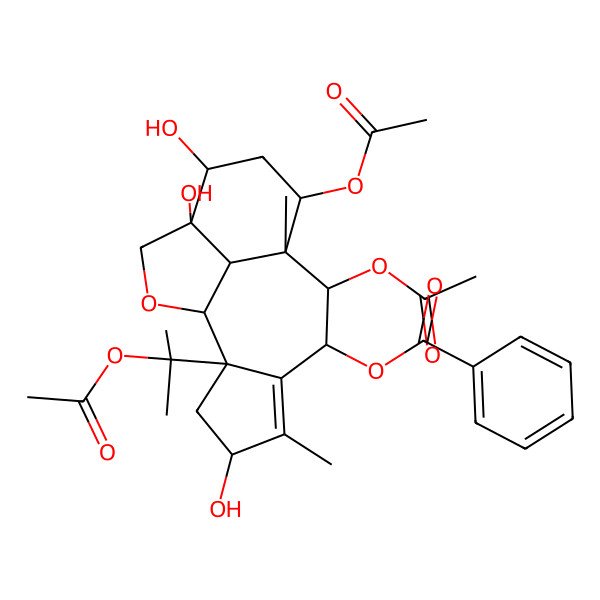 2D Structure of [(1S,2S,4S,7R,8R,9S,10S,12S,13S,16R)-8,10-diacetyloxy-2-(2-acetyloxypropan-2-yl)-4,12,13-trihydroxy-5,9-dimethyl-15-oxatetracyclo[7.6.1.02,6.013,16]hexadec-5-en-7-yl] benzoate