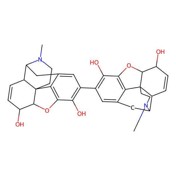 2D Structure of (4R,4aR,7S,12bS)-10-[(4R,4aR,7S,7aR,12bS)-7,9-dihydroxy-3-methyl-2,4,4a,7,7a,13-hexahydro-1H-4,12-methanobenzofuro[3,2-e]isoquinolin-10-yl]-3-methyl-2,4,4a,7,7a,13-hexahydro-1H-4,12-methanobenzofuro[3,2-e]isoquinoline-7,9-diol