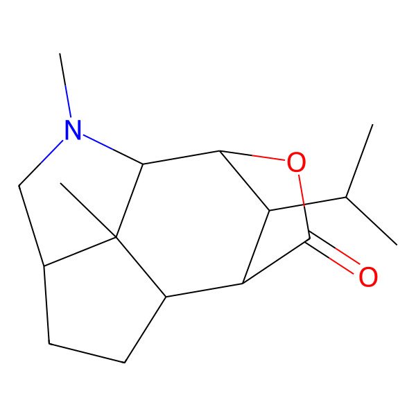 2D Structure of (1S,4S,7S,8R,11R,13S)-2,12-dimethyl-13-propan-2-yl-10-oxa-2-azatetracyclo[5.4.1.18,11.04,12]tridecan-9-one