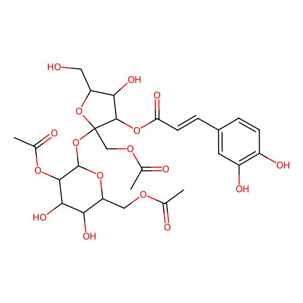 2D Structure of [(2S,3S,4R,5R)-2-[(2R,3R,4S,5S,6R)-3-acetyloxy-6-(acetyloxymethyl)-4,5-dihydroxyoxan-2-yl]oxy-2-(acetyloxymethyl)-4-hydroxy-5-(hydroxymethyl)oxolan-3-yl] (E)-3-(3,4-dihydroxyphenyl)prop-2-enoate