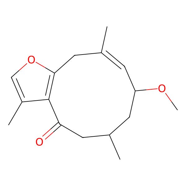 2D Structure of [(1(10)E,2R,4R)]-2-Methoxy-8,12-epoxygemacra-1(10),7,11-trien-6-one