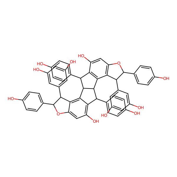 2D Structure of (1R,4S,5S,11R,12R,15S,16S,22R)-4,15-bis(3,5-dihydroxyphenyl)-5,11,16,22-tetrakis(4-hydroxyphenyl)-6,17-dioxahexacyclo[10.10.0.02,10.03,7.013,21.014,18]docosa-2(10),3(7),8,13(21),14(18),19-hexaene-9,20-diol