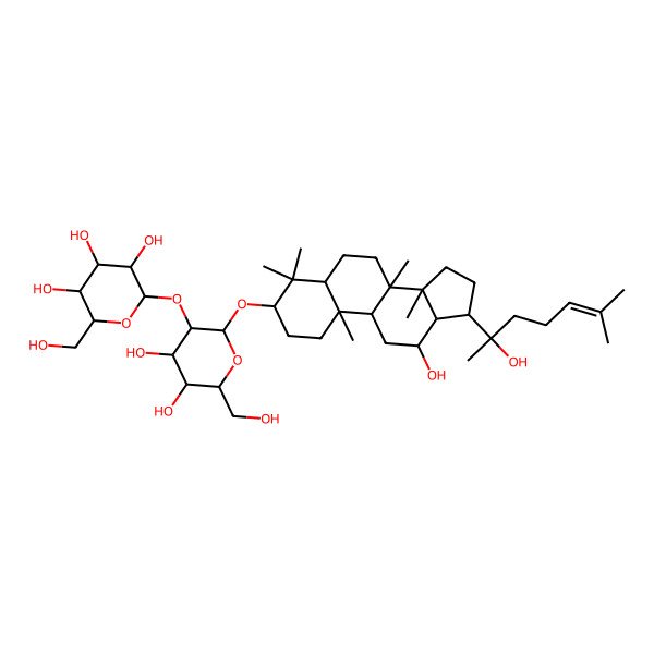 2D Structure of (2S,3R,4S,5S,6R)-2-[(2R,3R,4S,5S,6R)-4,5-dihydroxy-2-[[(3S,5R,8R,9R,10R,12R,13R,14R,17S)-12-hydroxy-17-[(2S)-2-hydroxy-6-methylhept-5-en-2-yl]-4,4,8,10,14-pentamethyl-2,3,5,6,7,9,11,12,13,15,16,17-dodecahydro-1H-cyclopenta[a]phenanthren-3-yl]oxy]-6-(hydroxymethyl)oxan-3-yl]oxy-6-(hydroxymethyl)oxane-3,4,5-triol