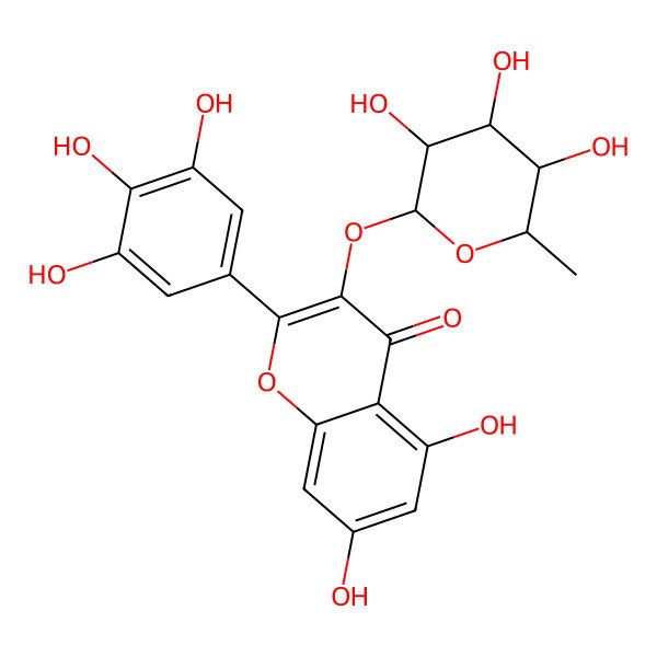 2D Structure of 5,7-dihydroxy-3-[(2S,3S,4S,5S,6R)-3,4,5-trihydroxy-6-methyloxan-2-yl]oxy-2-(3,4,5-trihydroxyphenyl)chromen-4-one