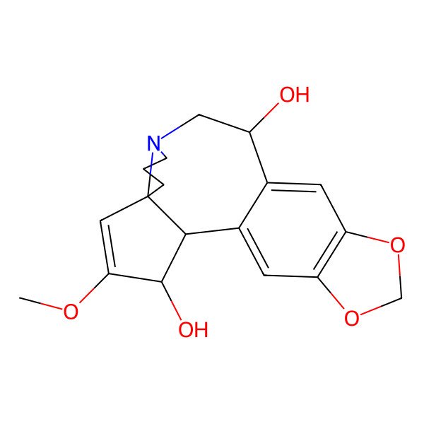 2D Structure of (2S,6R,12R)-4-methoxy-16,18-dioxa-10-azapentacyclo[11.7.0.02,6.06,10.015,19]icosa-1(20),4,13,15(19)-tetraene-3,12-diol