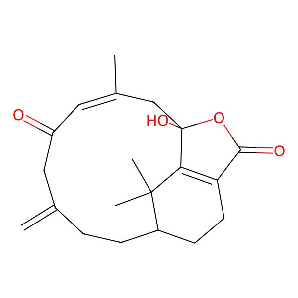 2D Structure of (1R,3E,10R)-1-hydroxy-3,17,17-trimethyl-7-methylidene-15-oxatricyclo[8.5.2.013,16]heptadeca-3,13(16)-diene-5,14-dione