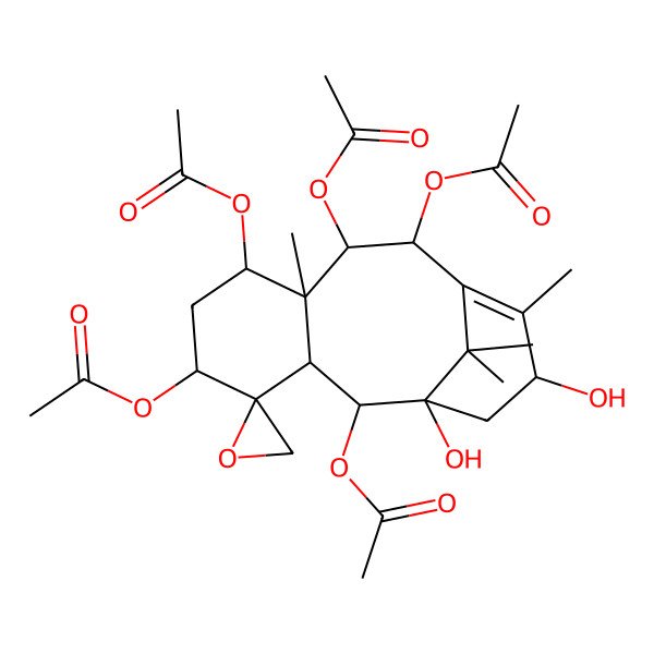 2D Structure of [(1'S,2S,2'S,3'R,5'S,7'S,8'S,9'R,10'R,13'S)-2',5',9',10'-tetraacetyloxy-1',13'-dihydroxy-8',12',15',15'-tetramethylspiro[oxirane-2,4'-tricyclo[9.3.1.03,8]pentadec-11-ene]-7'-yl] acetate