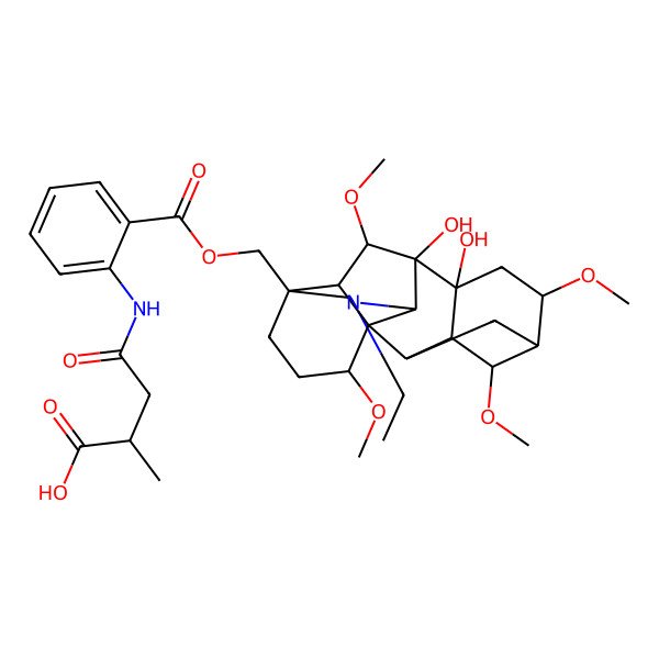 2D Structure of 4-[2-[[(6S,8R,9R,13S)-11-ethyl-8,9-dihydroxy-4,6,16,18-tetramethoxy-11-azahexacyclo[7.7.2.12,5.01,10.03,8.013,17]nonadecan-13-yl]methoxycarbonyl]anilino]-2-methyl-4-oxobutanoic acid
