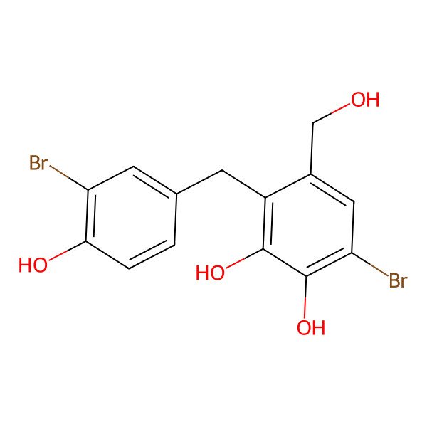 2D Structure of 1,2-Benzenediol, 6-bromo-3-((3-bromo-4-hydroxyphenyl)methyl)-4-(hydroxymethyl)-