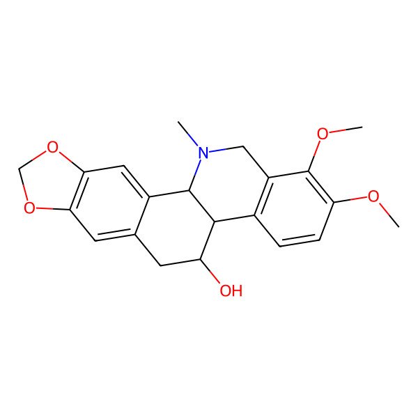 2D Structure of 1,2-dimethoxy-12-methyl-5,6,11b,13-tetrahydro-4bH-[1,3]benzodioxolo[5,6-c]phenanthridin-5-ol
