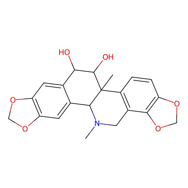 2D Structure of (1R,12R,13R)-13,24-dimethyl-5,7,18,20-tetraoxa-24-azahexacyclo[11.11.0.02,10.04,8.014,22.017,21]tetracosa-2,4(8),9,14(22),15,17(21)-hexaene-11,12-diol
