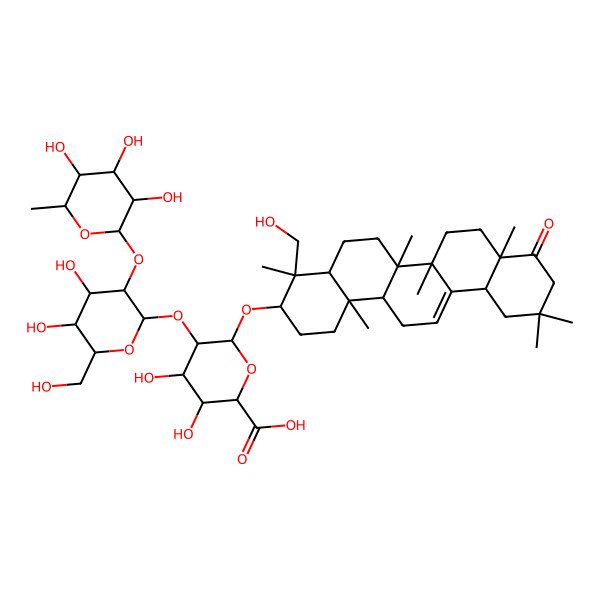 2D Structure of (2S,3S,4S,5R,6R)-6-[[(3S,4S,4aR,6aR,6bS,8aR,14aR,14bR)-4-(hydroxymethyl)-4,6a,6b,8a,11,11,14b-heptamethyl-9-oxo-2,3,4a,5,6,7,8,10,12,12a,14,14a-dodecahydro-1H-picen-3-yl]oxy]-5-[(2S,3R,4S,5R,6R)-4,5-dihydroxy-6-(hydroxymethyl)-3-[(2S,3R,4R,5R,6S)-3,4,5-trihydroxy-6-methyloxan-2-yl]oxyoxan-2-yl]oxy-3,4-dihydroxyoxane-2-carboxylic acid