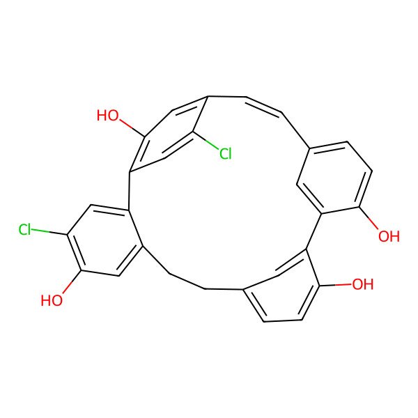 2D Structure of (20Z)-4,26-dichloropentacyclo[20.2.2.110,14.115,19.02,7]octacosa-1(24),2,4,6,10(28),11,13,15,17,19(27),20,22,25-tridecaene-5,13,16,24-tetrol