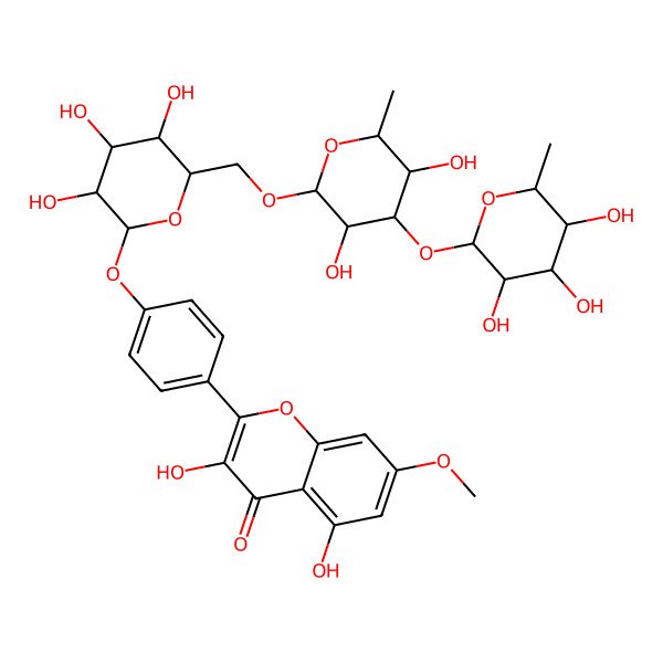 2D Structure of 2-[4-[(2S,3R,4S,5R,6R)-6-[[(2R,3R,4R,5S,6S)-3,5-dihydroxy-6-methyl-4-[(2S,3R,4R,5R,6S)-3,4,5-trihydroxy-6-methyloxan-2-yl]oxyoxan-2-yl]oxymethyl]-3,4,5-trihydroxyoxan-2-yl]oxyphenyl]-3,5-dihydroxy-7-methoxychromen-4-one