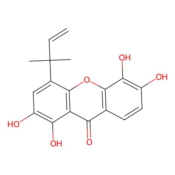 2D Structure of 1,2,5,6-Tetrahydroxy-4-(2-methylbut-3-EN-2-YL)xanthen-9-one
