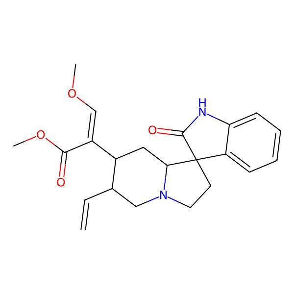 2D Structure of methyl (E)-2-[(3S,6'S,7'S,8'aS)-6'-ethenyl-2-oxospiro[1H-indole-3,1'-3,5,6,7,8,8a-hexahydro-2H-indolizine]-7'-yl]-3-methoxyprop-2-enoate