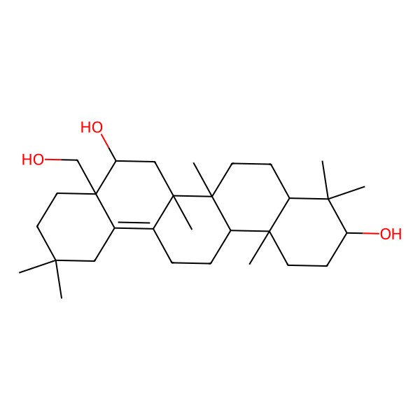 2D Structure of (3S,4aR,6aR,6bS,8S,8aS,14aR,14bR)-8a-(hydroxymethyl)-4,4,6a,6b,11,11,14b-heptamethyl-1,2,3,4a,5,6,7,8,9,10,12,13,14,14a-tetradecahydropicene-3,8-diol