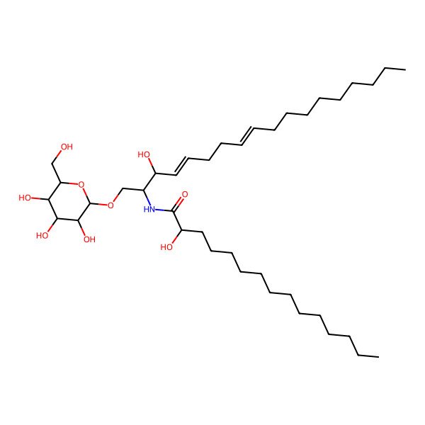 2D Structure of (2S,3R,4E,8E)-1-(beta-D-Glucopyranosyloxy)-2-[[(2R)-2-hydroxypentadecanoyl]amino]-4,8-octadecadiene-3-ol