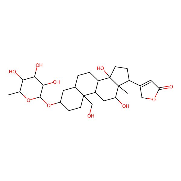 2D Structure of 12beta,14,19-Trihydroxy-3beta-(6-deoxy-beta-D-allopyranosyloxy)-5alpha-card-20(22)-enolide