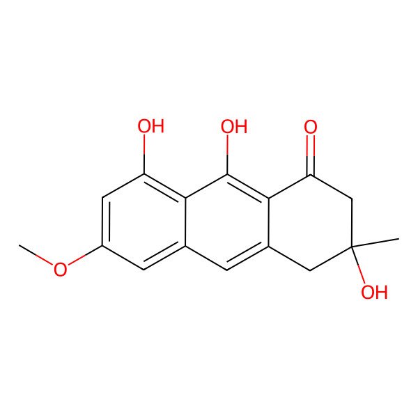 2D Structure of 1(2H)-Anthracenone, 3,4-dihydro-3,8,9-trihydroxy-6-methoxy-3-methyl-