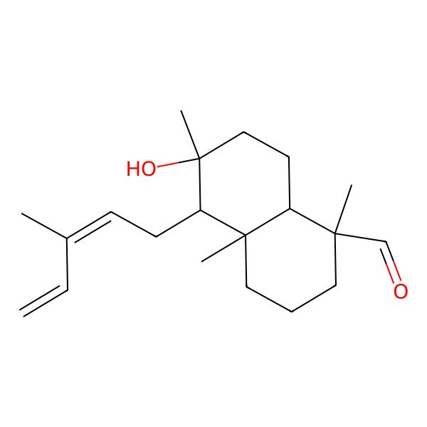 2D Structure of (1S,4aS,5R,6R,8aR)-6-hydroxy-1,4a,6-trimethyl-5-[(2Z)-3-methylpenta-2,4-dienyl]-3,4,5,7,8,8a-hexahydro-2H-naphthalene-1-carbaldehyde