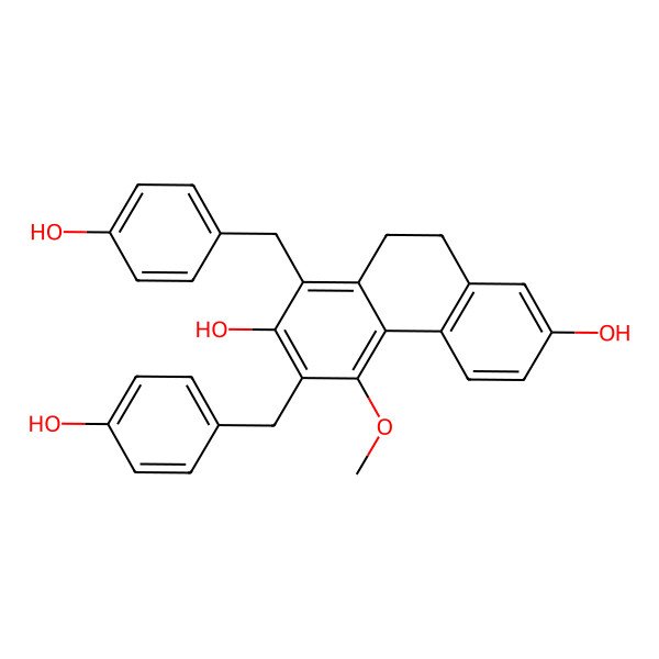 2D Structure of 1,3-Bis-(4-hydroxy-benzyl)-4-methoxy-9,10-dihydro-phenanthrene-2,7-diol