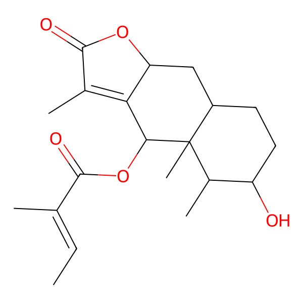 2D Structure of 2-Butenoic acid, 2-methyl-, 2,4,4a,5,6,7,8,8a,9,9a-decahydro-6-hydroxy-3,4a,5-trimethyl-2-oxonaphtho[2,3-b]furan-4-yl ester, [4S-[4alpha(E),4aalpha,5alpha,6alpha,8aalpha,9abeta]]-