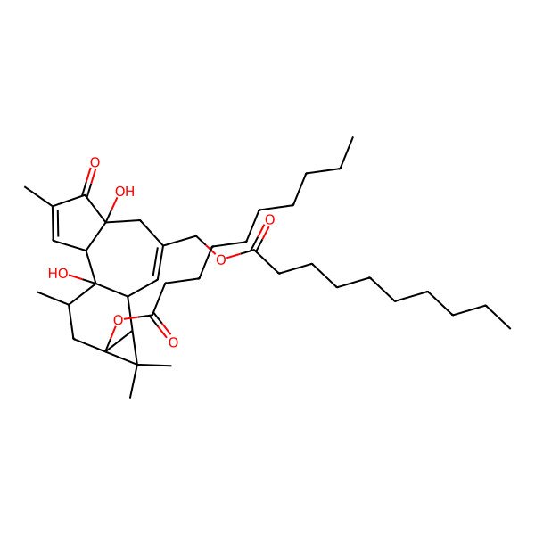 2D Structure of [(1R,2S,6R,10S,11R,13S,15R)-13-decanoyloxy-1,6-dihydroxy-4,12,12,15-tetramethyl-5-oxo-8-tetracyclo[8.5.0.02,6.011,13]pentadeca-3,8-dienyl]methyl decanoate