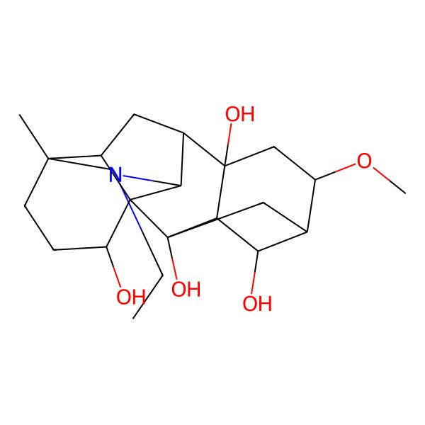 2D Structure of (2S,5S,6S,8S,9R,13R,17R)-11-ethyl-6-methoxy-13-methyl-11-azahexacyclo[7.7.2.12,5.01,10.03,8.013,17]nonadecane-2,4,8,16-tetrol