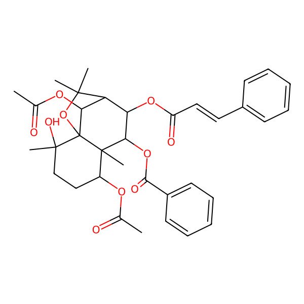 2D Structure of [(1S,2S,5S,6S,7R,8S,9R,12R)-5,12-diacetyloxy-2-hydroxy-2,6,10,10-tetramethyl-8-[(E)-3-phenylprop-2-enoyl]oxy-11-oxatricyclo[7.2.1.01,6]dodecan-7-yl] benzoate