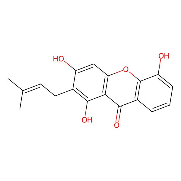 2D Structure of 1,3,5-Trihydroxy-2-prenyl-9H-xanthene-9-one