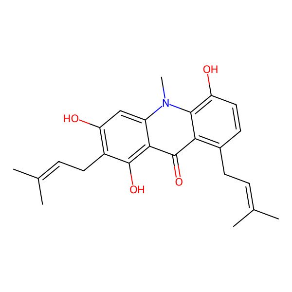 2D Structure of 1,3,5-Trihydroxy-2,8-bis(3-methyl-2-butenyl)-10-methylacridine-9(10H)-one