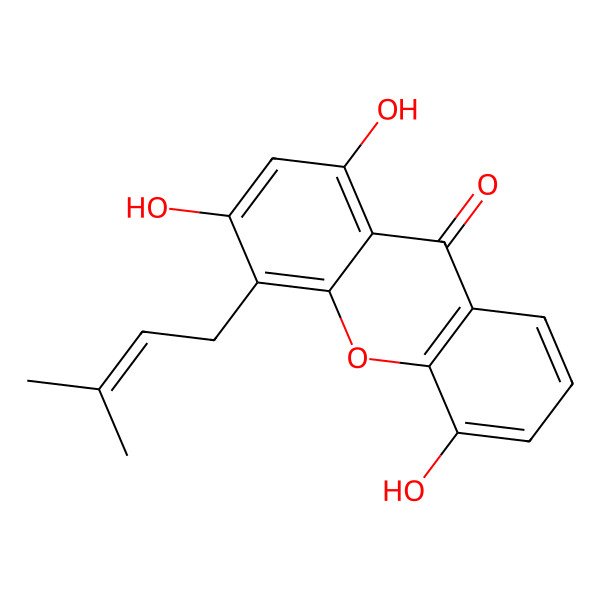 2D Structure of 1,3,5-Trihydroxy-4-(3-methylbut-2-en-1-yl)-9H-xanthen-9-one