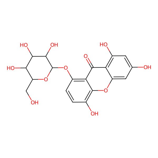 2D Structure of 1,3,5-trihydroxy-8-[(2R,3S,4R,5R,6S)-3,4,5-trihydroxy-6-(hydroxymethyl)oxan-2-yl]oxyxanthen-9-one