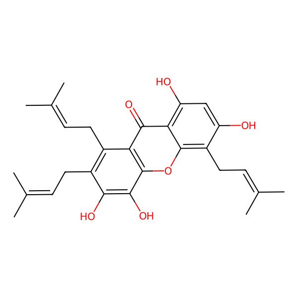 2D Structure of 1,3,5,6-Tetrahydroxy-4,7,8-tri(3-methyl-2-butenyl)xanthone