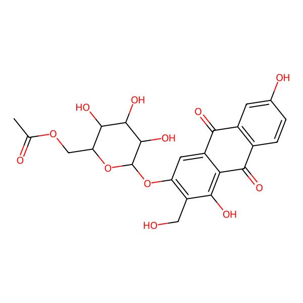 2D Structure of 1,3,6-trihydroxy-2-hydroxymethyl-9,10-anthraquinone-3-O-(6'-O-acetyl)-beta-D-glucopyranoside