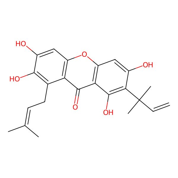 2D Structure of 1,3,6,7-Tetrahydroxy-2-(2-methylbut-3-en-2-yl)-8-(3-methylbut-2-enyl)xanthen-9-one