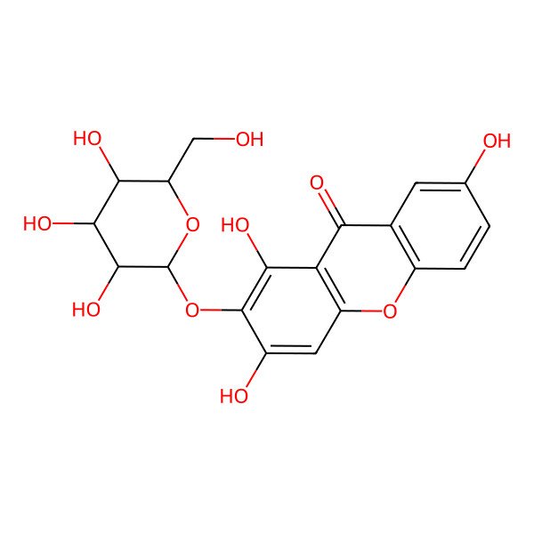 2D Structure of 1,3,7-trihydroxy-2-[(2S,3R,4S,5S,6R)-3,4,5-trihydroxy-6-(hydroxymethyl)oxan-2-yl]oxyxanthen-9-one