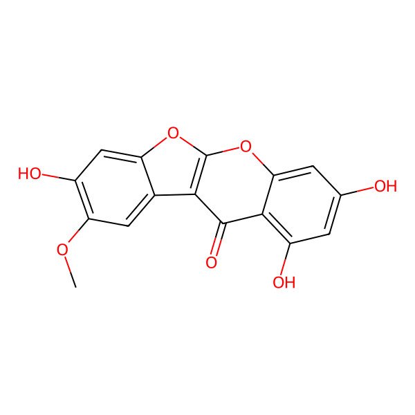2D Structure of 1,3,8-Trihydroxy-9-methoxy-11H-benzofuro[2,3-b][1]benzopyran-11-one