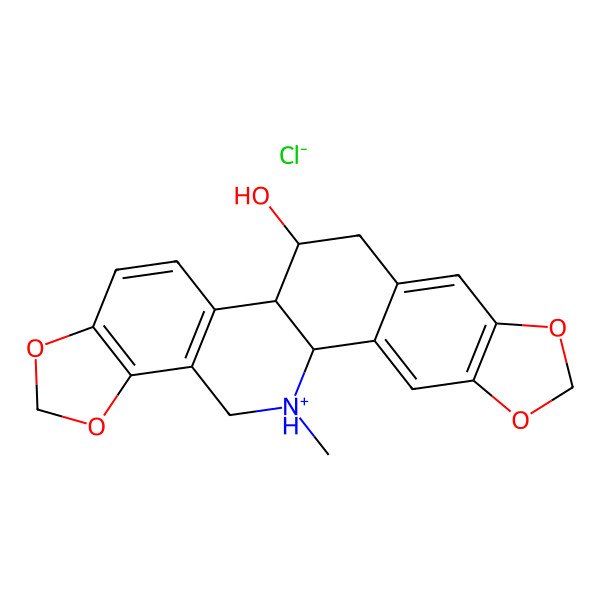 2D Structure of (1R,12R,13S)-24-methyl-5,7,18,20-tetraoxa-24-azoniahexacyclo[11.11.0.02,10.04,8.014,22.017,21]tetracosa-2,4(8),9,14(22),15,17(21)-hexaen-12-ol chloride