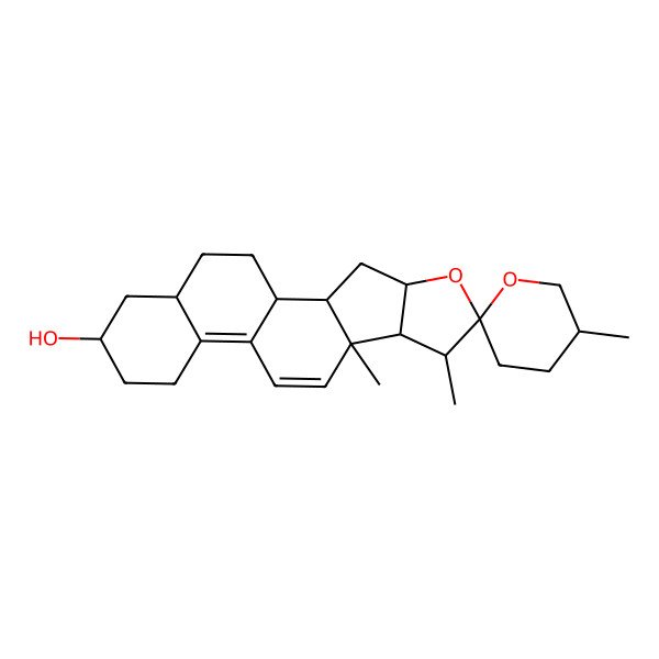 2D Structure of (5'R,9S,16S)-5',7,9-trimethylspiro[5-oxapentacyclo[10.8.0.02,9.04,8.013,18]icosa-10,12-diene-6,2'-oxane]-16-ol