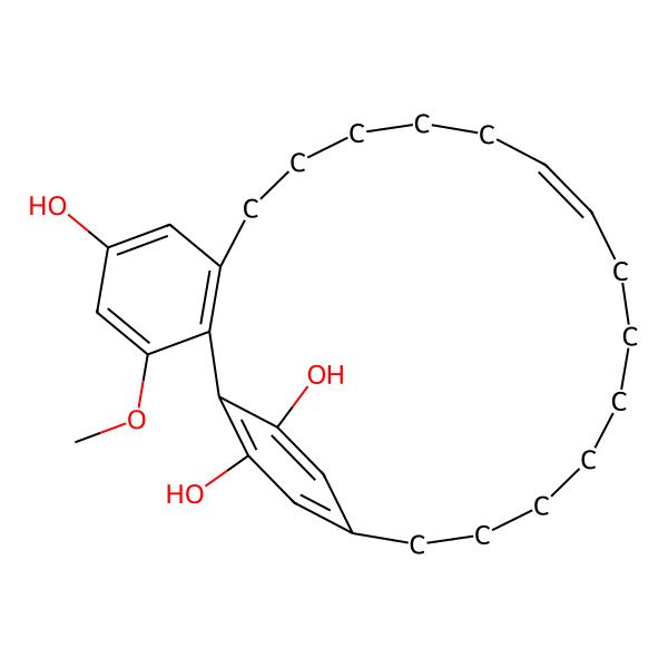 2D Structure of (13E)-3-methoxytricyclo[20.2.2.02,7]hexacosa-1(24),2(7),3,5,13,22,25-heptaene-5,24,25-triol