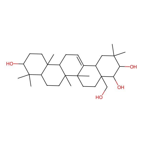 2D Structure of (3R,4R,4aR,6aR,6aS,6bR,8aR,10S,12aR,14bS)-4a-(hydroxymethyl)-2,2,6a,6b,9,9,12a-heptamethyl-1,3,4,5,6,6a,7,8,8a,10,11,12,13,14b-tetradecahydropicene-3,4,10-triol