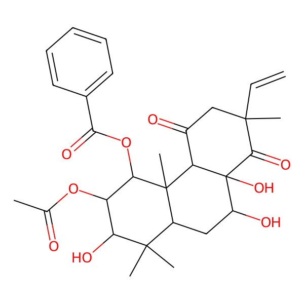 2D Structure of (13R)-1alpha-(Benzoyloxy)-2alpha-acetoxy-3alpha,7alpha,8-trihydroxypimara-15-ene-11,14-dione