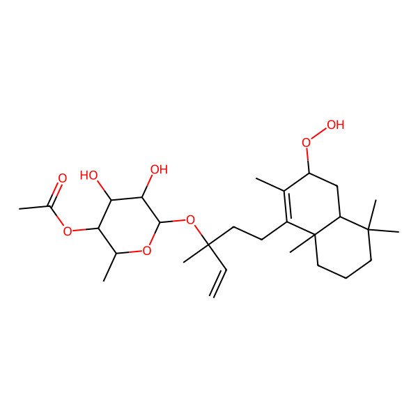 2D Structure of [(13R)-7alpha-Hydroperoxylabda-8,14-diene-13-yl]4-O-acetyl-6-deoxy-alpha-L-idopyranoside