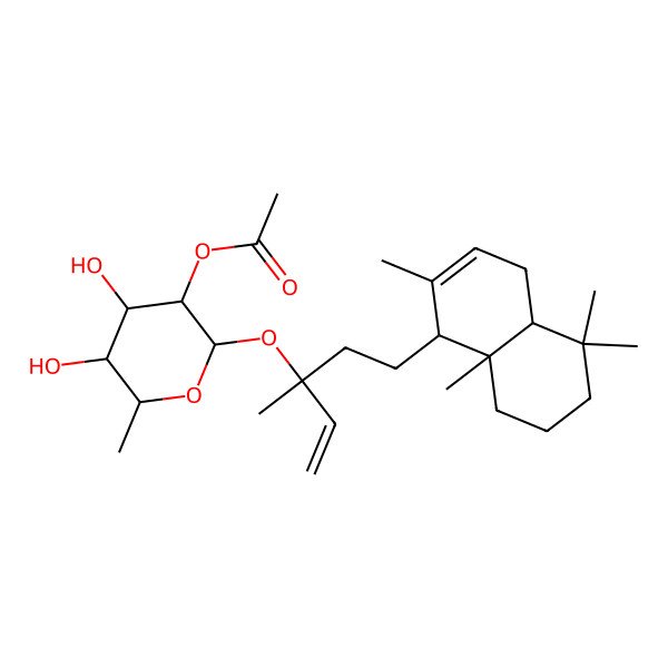 2D Structure of [(13R)-Labda-7,14-diene-13-yl]2-O-acetyl-alpha-L-rhamnopyranoside