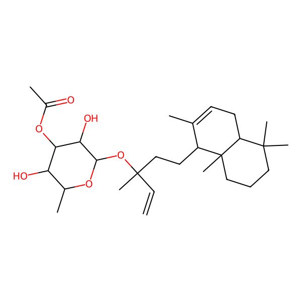2D Structure of [(2S,3R,4R,5S,6S)-2-[(3R)-5-[(1S,4aS,8aS)-2,5,5,8a-tetramethyl-1,4,4a,6,7,8-hexahydronaphthalen-1-yl]-3-methylpent-1-en-3-yl]oxy-3,5-dihydroxy-6-methyloxan-4-yl] acetate