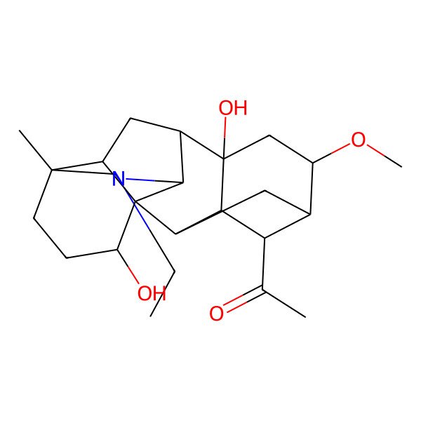 2D Structure of 1-[(1S,2R,3R,4S,5S,6S,8R,9S,10R,13R,16S,17R)-11-ethyl-8,16-dihydroxy-6-methoxy-13-methyl-11-azahexacyclo[7.7.2.12,5.01,10.03,8.013,17]nonadecan-4-yl]ethanone