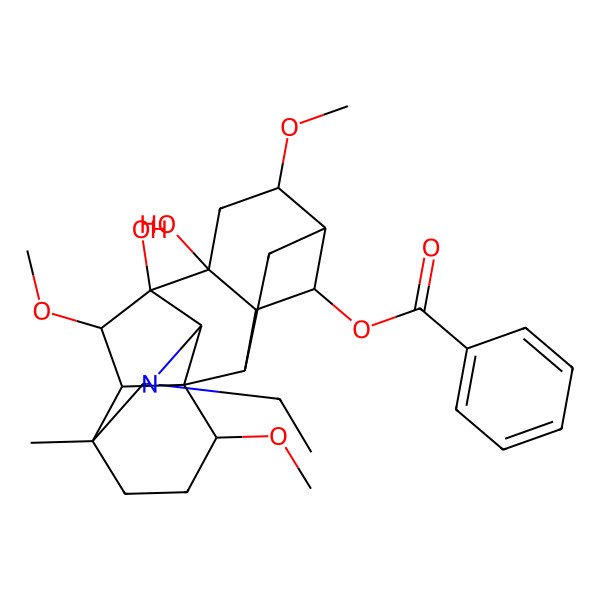 2D Structure of [(1S,2R,3R,4S,5R,6S,8R,9S,10S,13R,16S,17R,18S)-11-ethyl-8,9-dihydroxy-6,16,18-trimethoxy-13-methyl-11-azahexacyclo[7.7.2.12,5.01,10.03,8.013,17]nonadecan-4-yl] benzoate